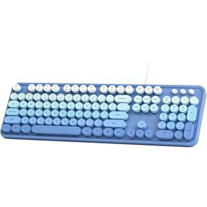 Wired Retro Keyboard, 104 Keys Full-Sized Typewriter Keyboards, Office Keyboard with Number Pad, Foldable Stands for Windows, PC, Laptop, Desktop (Blue Gradient)