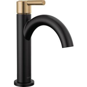 Delta Nicoli Matte Black/ Brushed Gold Bathroom Faucet 1 Hole, Single Hole Bathroom Sink Faucet for Vanity, Push-Pop Drain Assembly, Matte Black/ Champagne Bronze 15749LF-GZ