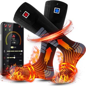 Heated Socks for Men Women 9V Constant Voltage 3000mAh Battery Heating Socks Rechargeable Washable with APP Remote Control for Hunting Fishing Camping Hiking(Black,S)