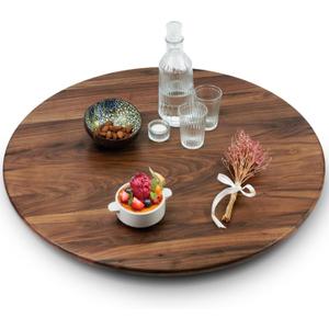 30 Inches Black Walnut Wood Lazy Susan Organizer, Solid Wooden Round Turntable, Rotating Tray for Table Top/Counter Top