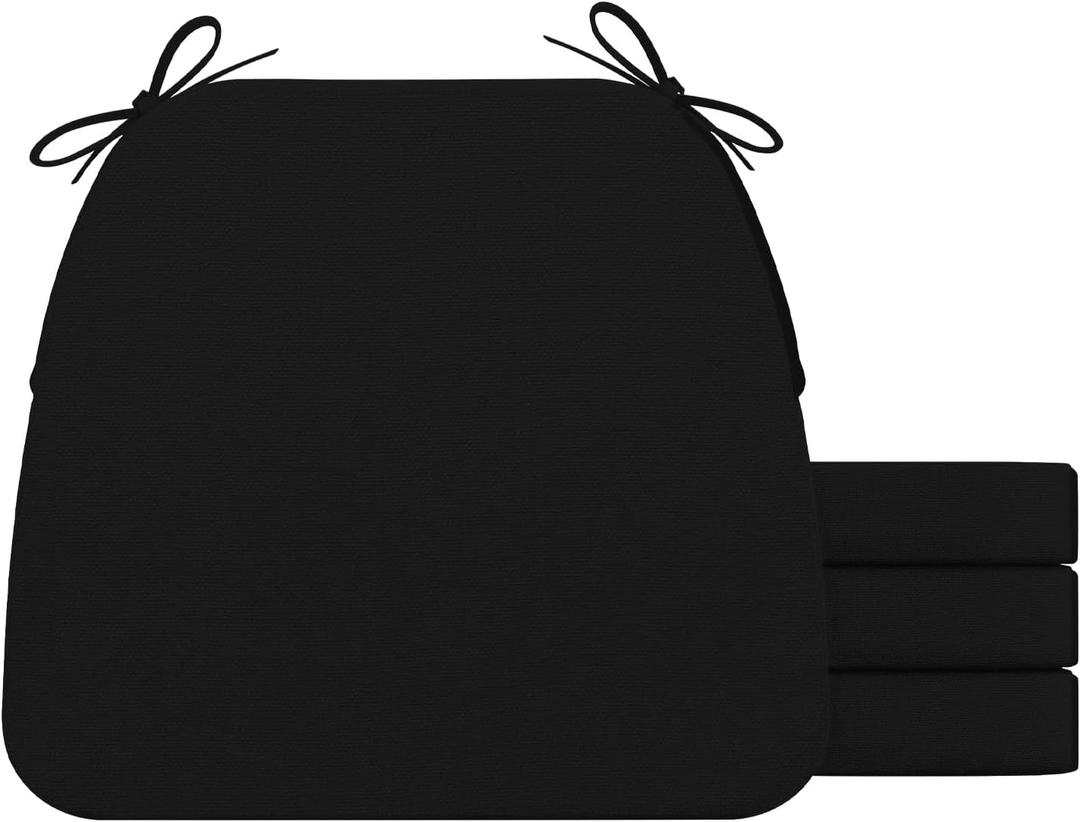AAAAAcessories D-Shaped Chair Cushions, 2" Thick Dining Chair Pads with Ties and Removable, Machine-Washable Cover, 17" x 16", Set of 4, Black, 4 Count