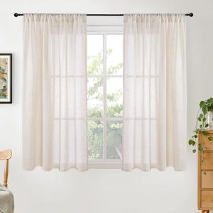 BGment 54 Inch Length Oatmeal Curtains for Short Window - Rod Pocket Linen Sheer Drapes Light Filtering for Living Room Bedroom Lightweight Textured Natural Rustic, 2 Panels Set, 42 X 54 Inch
