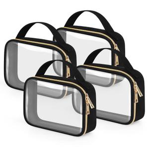 Wedama TSA Approved Toiletry Bag, 4 Pack Clear Makeup Bags with Handles, Quart Size Toiletry Bags, PVC Clear Cosmetic Bags for Women and Men, Carry on Airport Airline Compliant Bag, Black