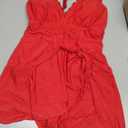 Charmo One Piece Swimdress Swimsuits for Women Scalloped Tummy Control Swim Dress Tie Knot Skirt Bathing Suit Red S