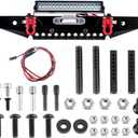 GLOBACT Metal Front Bumper with Lights Bar Tow Trailer for Traxxas TRX4 Axial SCX10 90046 90047 SCX10 II III 1/10 RC Crawler Upgrades Parts