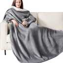 Wearable Blanket with Sleeves, Cozy Wearable Blanket with Arms and Pockets for Women Men, Warm TV Wrap Throw Blanket Robe as Gifts for Mom Wife, Grey
