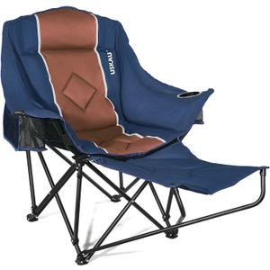 Camping Chair with Removable Footrest, Oversized Outdoor Chair with Headrest & Cup Holders, 400lb Capacity Lawn Chair for Sports Backyard Fishing (Classic Navy Blue)