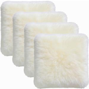Natural Wool 4Pack Sheepskin Chair Pad 18"*18" Cream White | Soft Like Clouds Non-Slip Design Sheepskin Chair Seat Cushion For Office Dressing Table Computer Dining Chair Pad