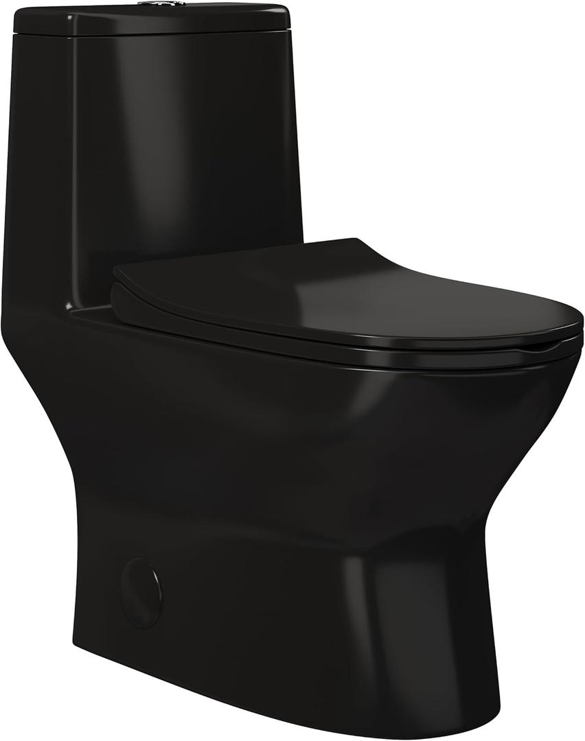 Ivy One Piece Toilet Dual Vortex Flush in Glossy Black 1.1/1.6 gpf