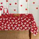 Horaldaily Valentine Tablecloth 60×84 Inch Rectangular, Heart-Shaped Pattern Sketchy Style Red Washable Festive Table Cover for Party Picnic Dinner Decor