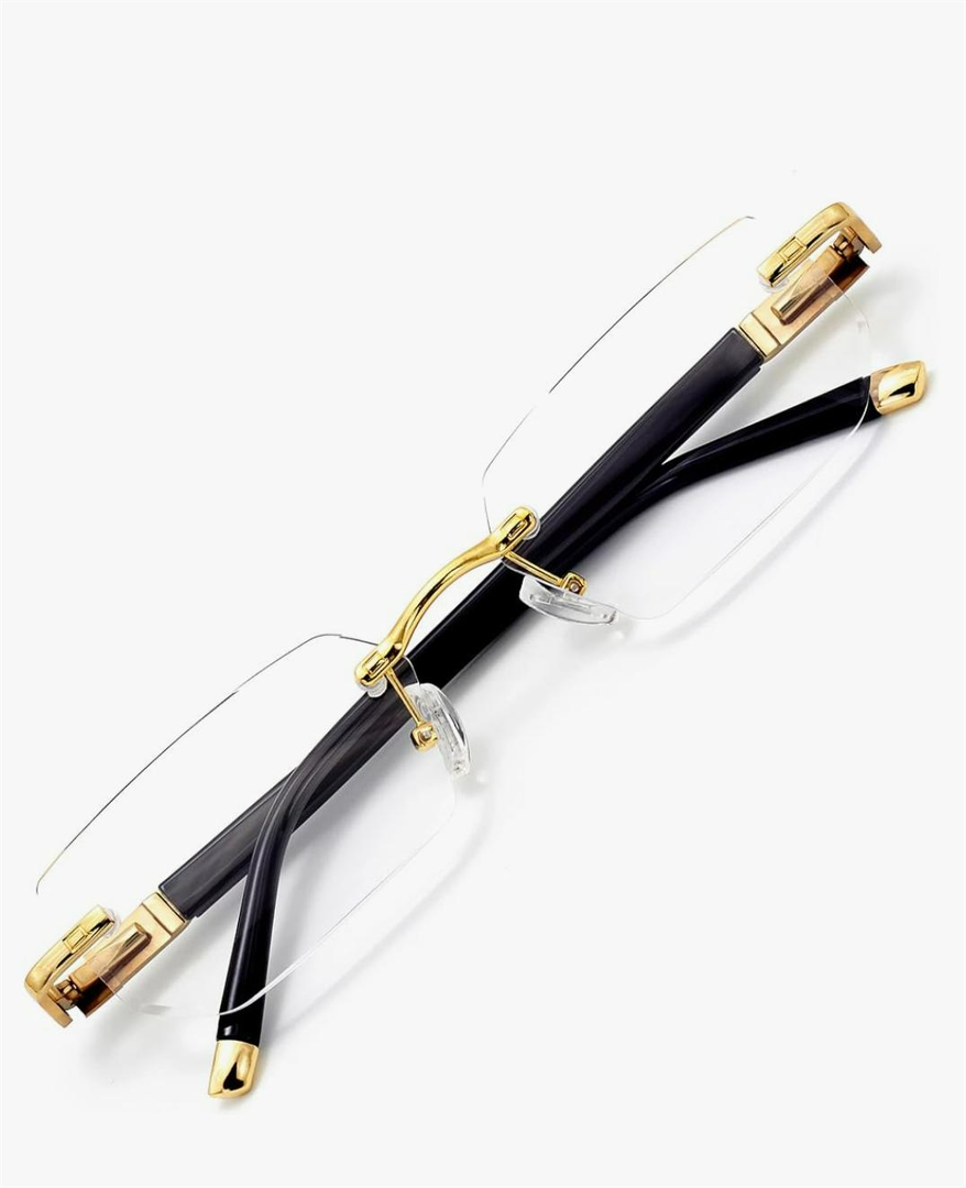 Rimless Reading Glasses, Spring Hinge Readers, Diamond Cut Edge Design Blue Light Glasses