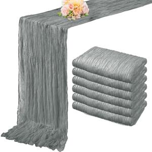 6 Pack Gray 10FT Cheesecloth Table Runner Rustic Gauze Fabric Cheese Cloth Table Runner for Wedding Bridal Baby Shower Table Decor 20 x 120 Inch Long Boho Sheer Birthday Party Table Decorations