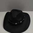 Eohak Womens Western Cowboy Hats Studded Pinched Western Cowgirl Hats Wide Brim Fedoras Hat with Belt Buckle (Size:Medium)