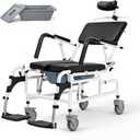 Eosprim Reclining Shower Chair with Wheels, Shower Wheelchair for Elderly and Disabled, Rolling Shower Chair with Commode, Bariatric Bathroom Wheelchair for Shower Use