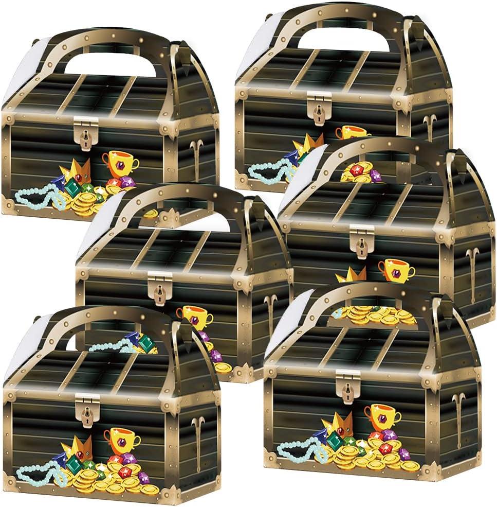 ArtCreativity Treasure Chest Treat Boxes for Kids, Pack of 12 Cardboard Box with Handles, Treasure Box Toys, Cookies, Candy Goody Bags, Halloween Pirate Accessories Birthday Party Favors Gift Bag