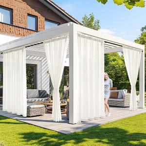 MIULEE Ivory Privacy Outdoor Curtains Waterproof Non-See-Through Semi Sheer 2 Panels Set Elegant Rod Pocket for Patio, Porch, Pergola, Cabana, Gazebo, 52 X 84 Inch Long