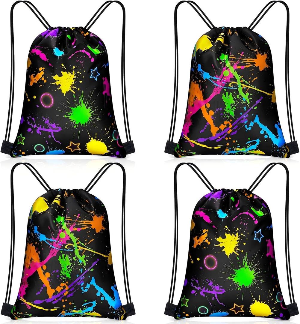 Yiyiring 16 Pcs Glow in the Dark Gift Bags Neon Treat Drawstring Bags for Glow Party Supplies Birthday Travel Camping Decor(Neon Party)