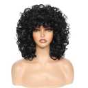 Short Curly Wigs for Black Women Soft Black Big Curly Wig with Bangs Afro Kinky Curls Heat Resistant Natural Looking Synthetic Wig for African American Women Black