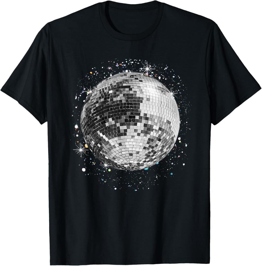 Black and White Disco Ball Club Retro T-Shirt, Large
