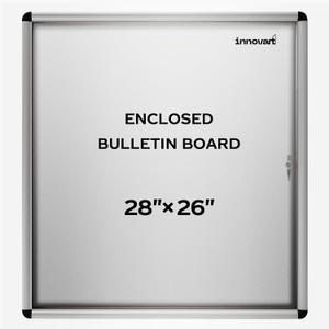 INNOVART Enclosed Bulletin Board 28x26, Weatherproof Dry Erase Board w/Aluminum Frame, Outdoor Enclosed Whiteboard Wall Display Case w/Swing-Open Door, Information Cabinet for School, Office