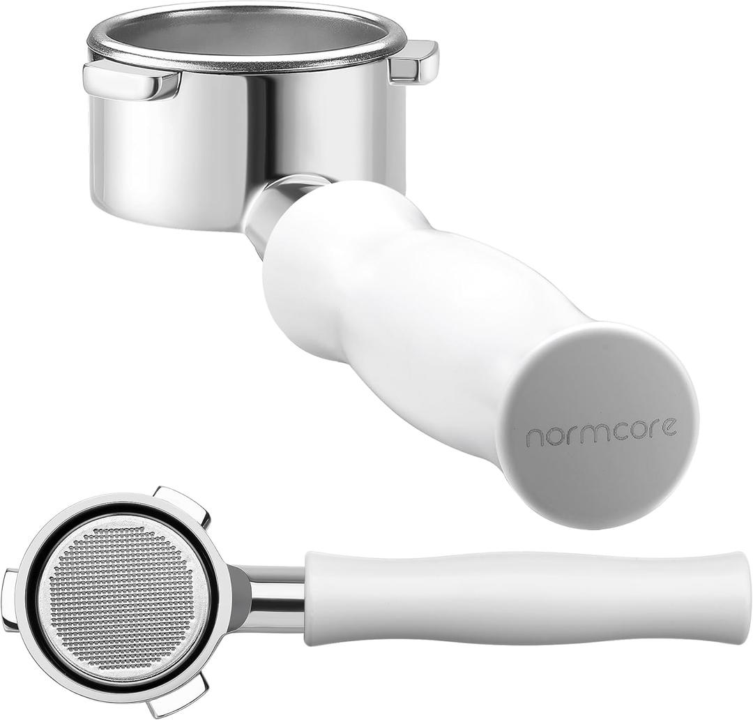 Normcore 54mm Bottomless Portafilter Fits Breville Sage Barista Express Machines, Barista-Grade Naked Espresso Tool, Included 18g Filter Basket, Anodized Aluminum Handle, White