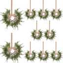 8 Pcs 12" Mini Christmas Cabinet Wreaths with Ribbon Bow Artificial Leaves Small Kitchen Wreaths for Xmas Front Door Window Chair Fireplace Table Pillar Farmhouse Decor (Retro Color)