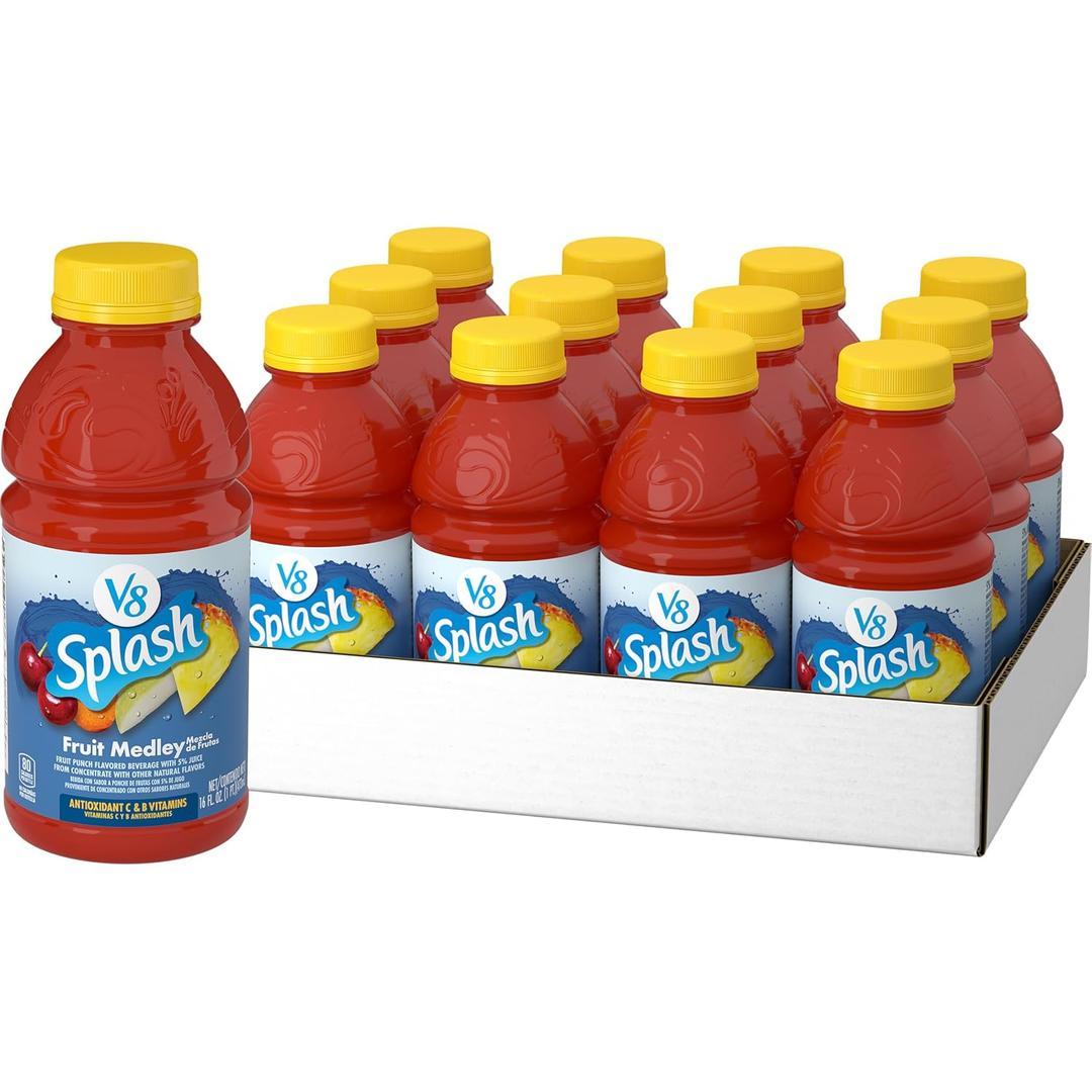 V8 Splash Fruit Medley Flavored Juice Beverage, 16 FL OZ Bottle (Pack of 12) (EXP 12/10/26)
