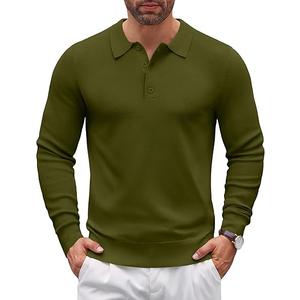 COOFANDY Men's Long Sleeve Polo Sweater Classic Knitted Sweater Pullover Golf Polo Sweater Business Party Army Green, Medium