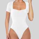 Chunpin Women's Bodysuit Long Sleeve Sexy Sweetheart Neckline Body Suits Double Lined Going Out Bodysuits, White, Small
