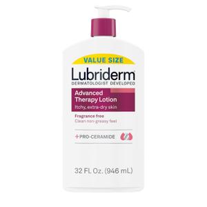 Lubriderm Advanced Therapy FragranceFree Moisturizing Hand & Body Lotion + ProCeramide, Intense Hydration for Itchy, Extra Dry, & Sensitive Skin, NonGreasy, Hypoallergenic, 32 fl. oz