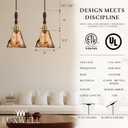 Modern Amber Glass Pendant Light, 6"x11.5" Floral Bell-Shaped Hanging Light with Wood Handle & Brass Cap, 15"-72" Adjustable Line, E26 Socket  Golden Amber Morning Glory