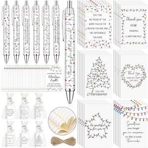 30 Sets Employee Appreciation Gifts Inspirational Christmas Pens with Motivational Notebooks Thank You Gift Cards Xmas Notepads Pen Bulk Christmas Gifts for Coworkers Employee Staff Teacher Team Gift