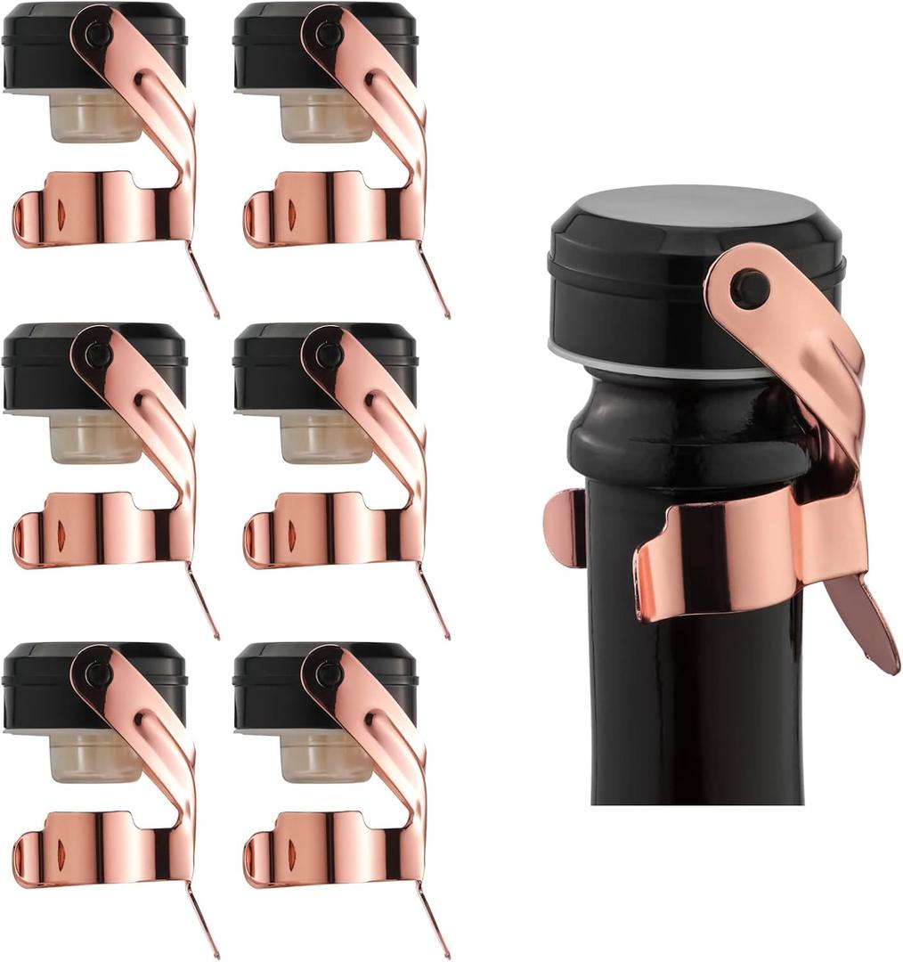 WOTOR Champagne&Wine Bottle Stoppers Stainless Steel with Food Grade Silicone, Leak Proof Keep Fresh Reusable Saver, Cork Suitable for Wine, Champagne, Cava, Prosecco and Sparkling (6 Pack Rosegold