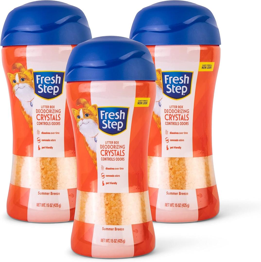 Fresh Step Cat Litter Crystals - Litter Box Deodorizer Product for All Cats - Combats Odors and Neutralizes Smells - Summer Breeze Scent, 15 Oz - 3 Pack