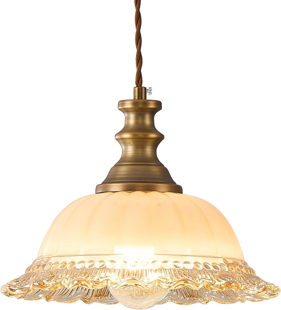 HDDFL Glass Pendant Lights Modern Pendant Lighting Fixtures 11.8 in Hanging Lamp for Kitchen Island Bedroom Dining Room Coffee Shop Hallway Brown and Brass