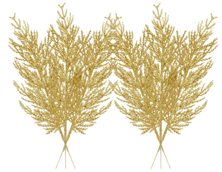 Sggvecsy 40 Pieces Artificial Glitter Leaf Gold Glittered Spray Picks 13 Fake Floral Leaf Branches Xmas Decoration for Christmas Tree DIY Wreath Crafts Gift Home Garden Decoration(Gold,40 Pieces)