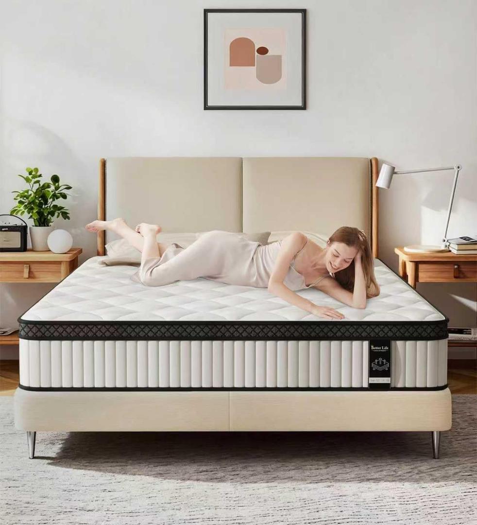 Twin Mattress,10 Inch Hybrid Mattress in a Box with Cooling Gel Memory Foam and Pocket Springs for Medium Firm Support,Pressure Relief and Motion Isolation,White Mattresses