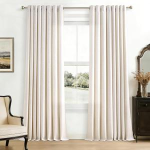 Natural Linen Curtains 96 Inches Long 2 Panels Bronze Grommet Curtain Burlap Ivory Cream Colored Light Filtering Semi Sheer Drapes Thick Linen Blend Floor to Ceiling Length Living Room 8ft
