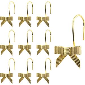 12pcs Bow Knot Shower Curtain Hooks, Decorative Bowknot Bathroom Curtain Rings Cute Metal Bow Hangers for Bathroom Baby Bath Room Nursery Art Decor (Gold)