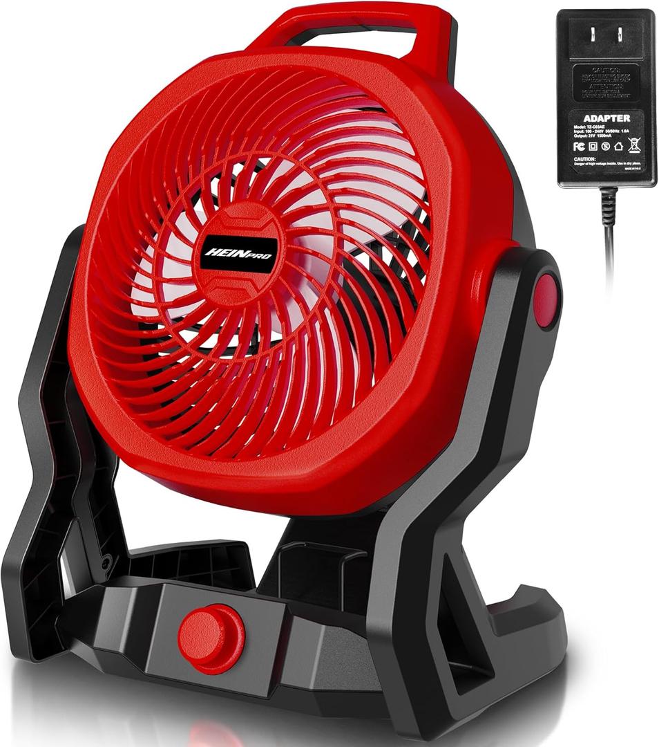 Battery Powered Fan for Milwaukee M18 18V Battery with AC Adapter (No Batteries), Up to 650 CFM Cordless Fans, Variable Speed Battery Operated Fan, Low Noise 30dB Portable & Jobsite Camping Fans (Red (Compatible with Milwaukee M18 Battery))