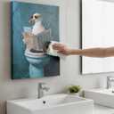 Funny Toilet Canvas Wall Art Humorous Seagull Reading Newspaper Wall Decor Painting Pictures Funny Bird Print for Living Room Bedroom Bathroom Decoration Framed
