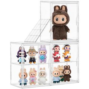 Acrylic Clear Display Case 3 Pack, Figure Clear Display Case, Adjustable Layers with a Removable Divider Display Cases for Collectibles with Magnetic Door, Large