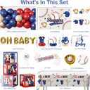 150pcs Baseball Baby Shower Decorations Complete Party Set, A Little Slugger is on the Way Baby Shower Decorations include Balloon Arch, Foil Balloons, Cake Decor, Backdrop, and Tablecloths