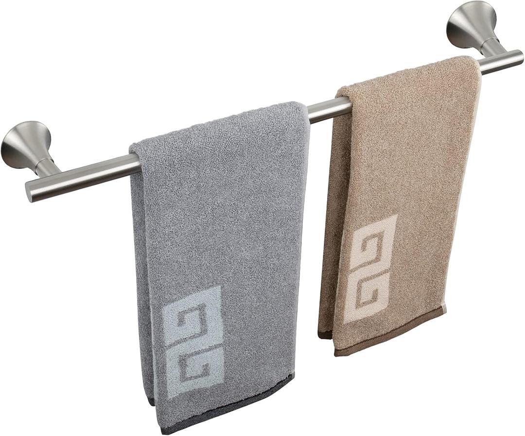 NearMoon Bath Towel Bar, Bath Accessories Thicken Stainless Steel Towel Rack, Elegant Round Base Wall Mounted Towel Holder for Bathroom (Brushed Nickel, 24 Inch)