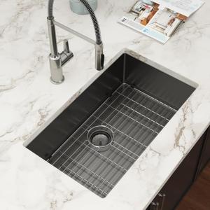 30 Inch Black Kitchen Sink Undermount Gunmetal Black 16 Gauge Stainless Steel Single Bowl Large Deep Handmade Sinks Basin 30"x18"x9"