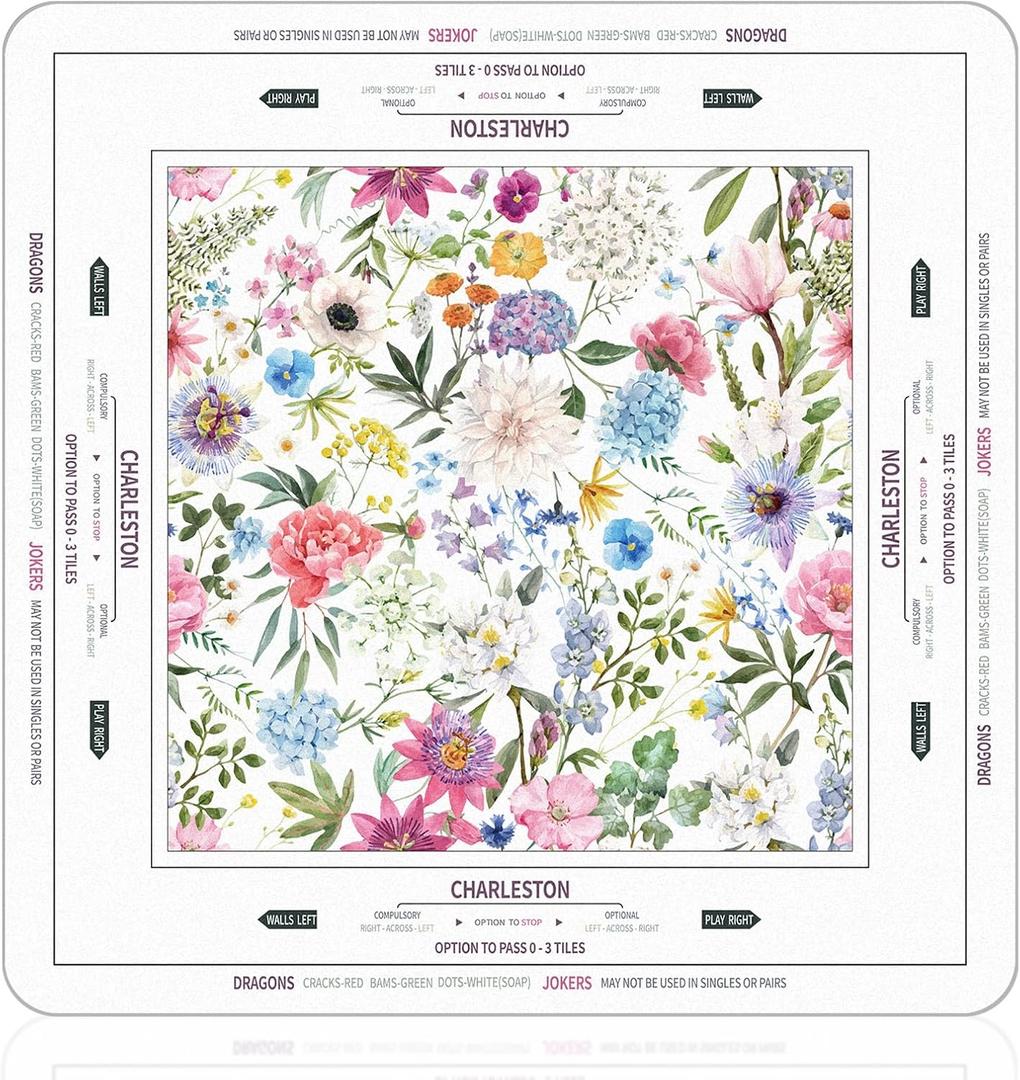 Tegeme Chinoiserie Mahjong Mat Anti Slip and Noise Reduction Multi Purpose Game Table Cover Non-Slip Noise Reduction Gaming Rug for Mahjong Card Board Tile Games(Floral,31.5" X 31.5")