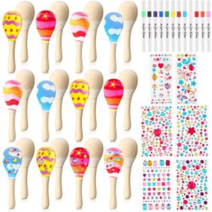 Vinsot 30 Pcs DIY Mini Wooden Maracas Colorful Painting Set Unfinished for Fiesta Party Decorations, Maracas Musical for Mexican Party Favors Cinco De Mayo Supplies