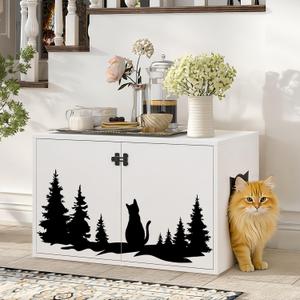 Hidden Cat Litter Box Furniture Enclosure Cabinet with Removable Divider & Wide Open Door - Scratch-Resistant Decor Side Table for Living Room
