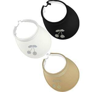 3 Pack Sun Visor Hat Women Shiny Rhinestones Bling Clip On Visors