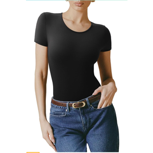 REORIA Women's Short Sleeve Round Neck Body Suits Fashion T-shirt Tops Bodysuits for women XS